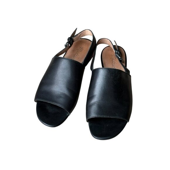 Madewell The Noelle Slingback Peep Toe Womens Black Leather Sandals Size 6 - Picture 2 of 9